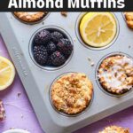 Almond flour muffins with blackberries in a tin.