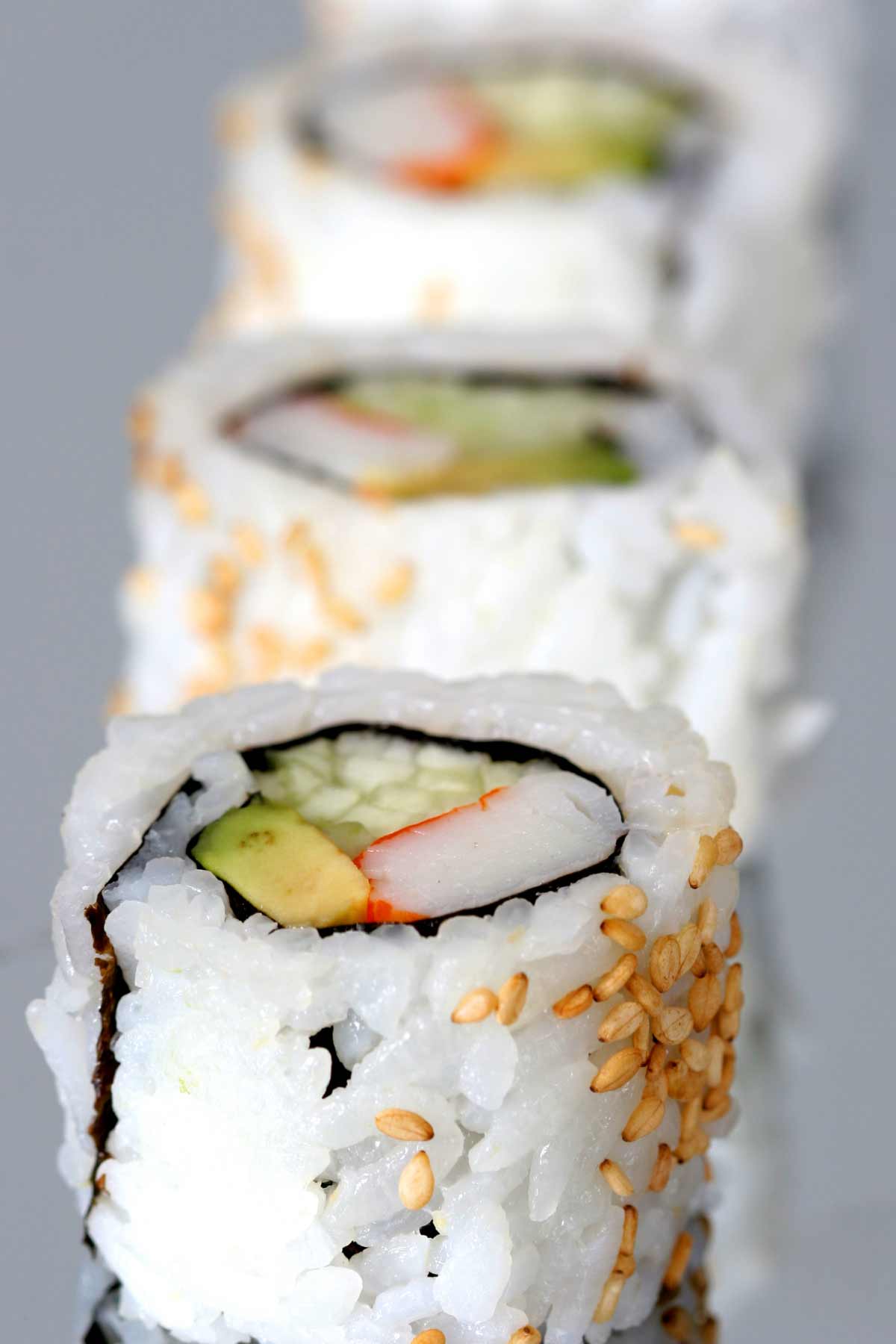 imitation crab sushi roll pieces.