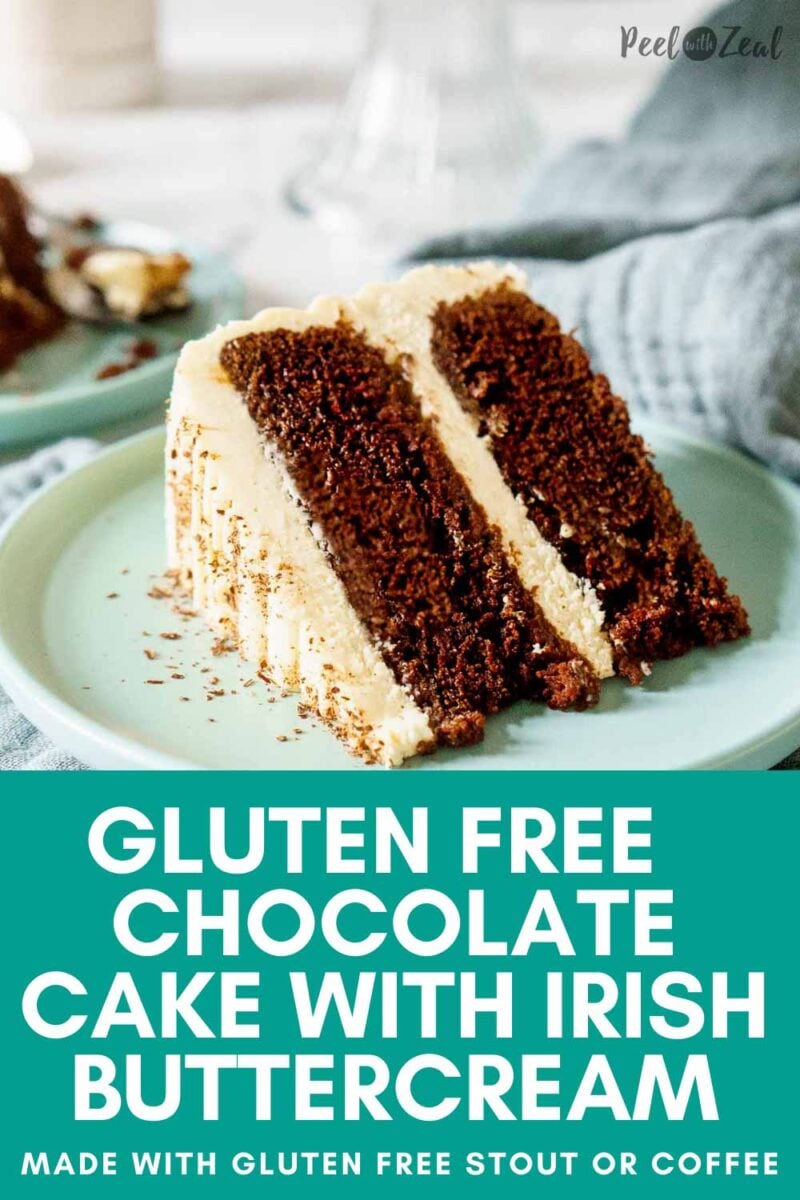 slice of chocolate cake on a blue plate.