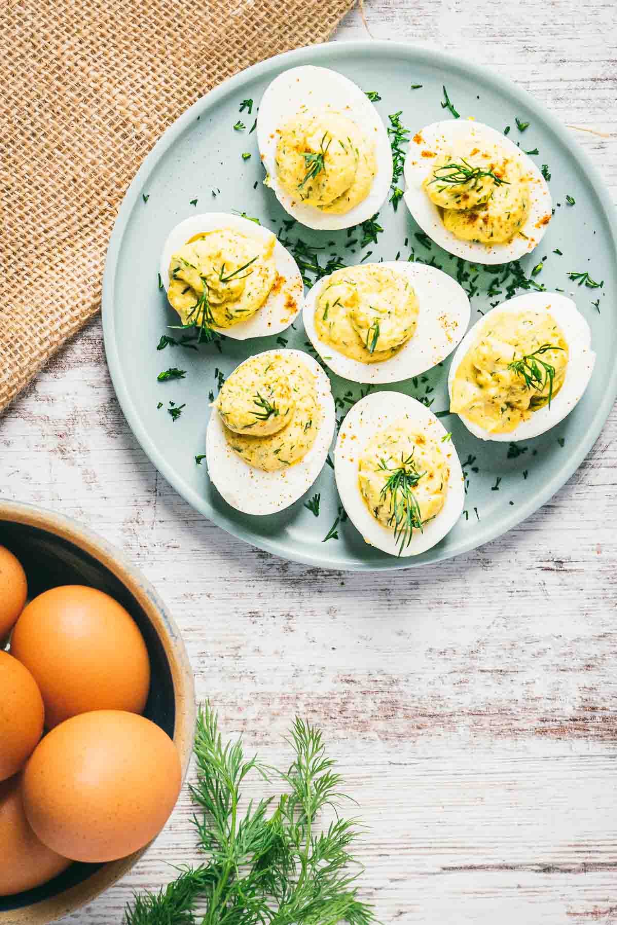 Deviled eggs on snack plate.