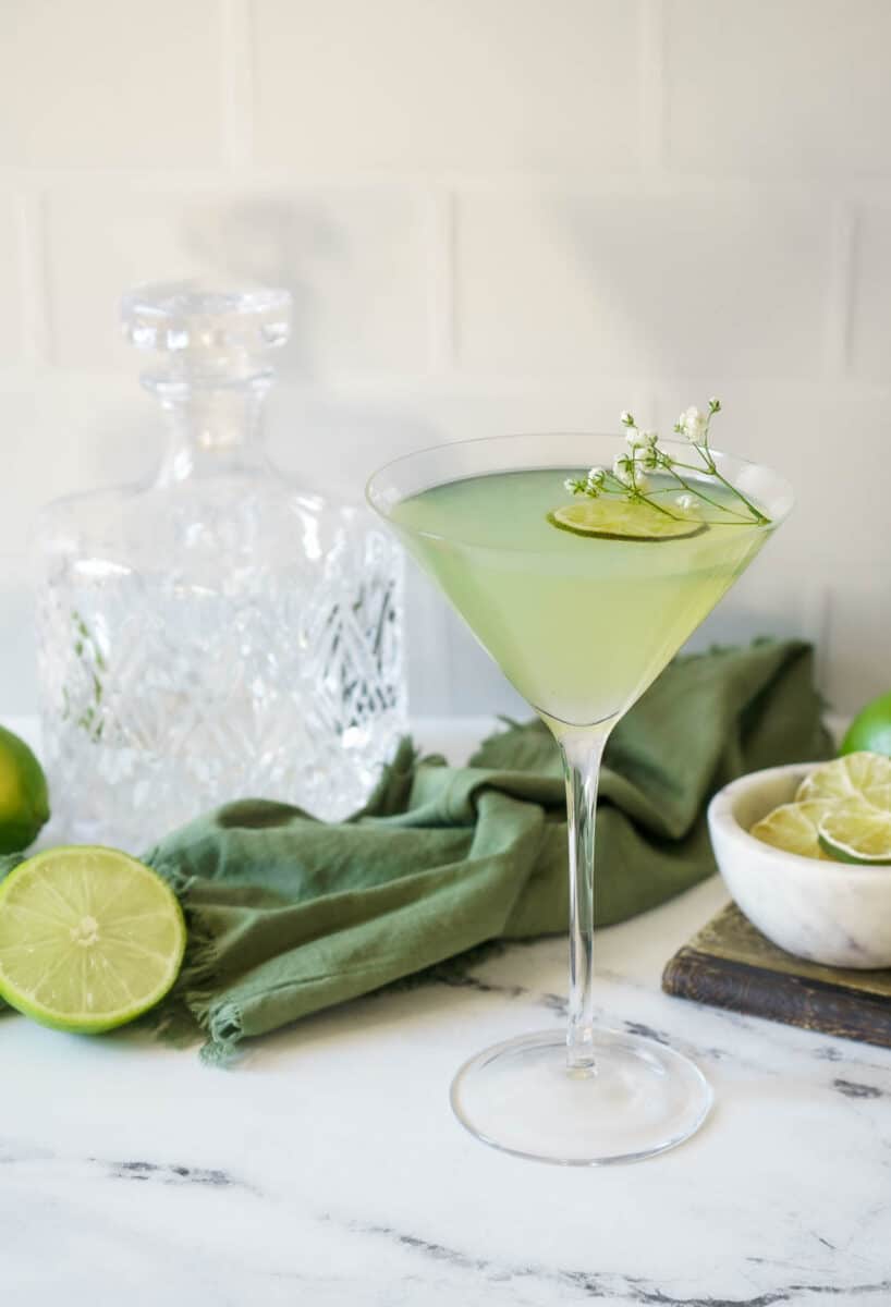 green ghost cocktail with gin in decanter.