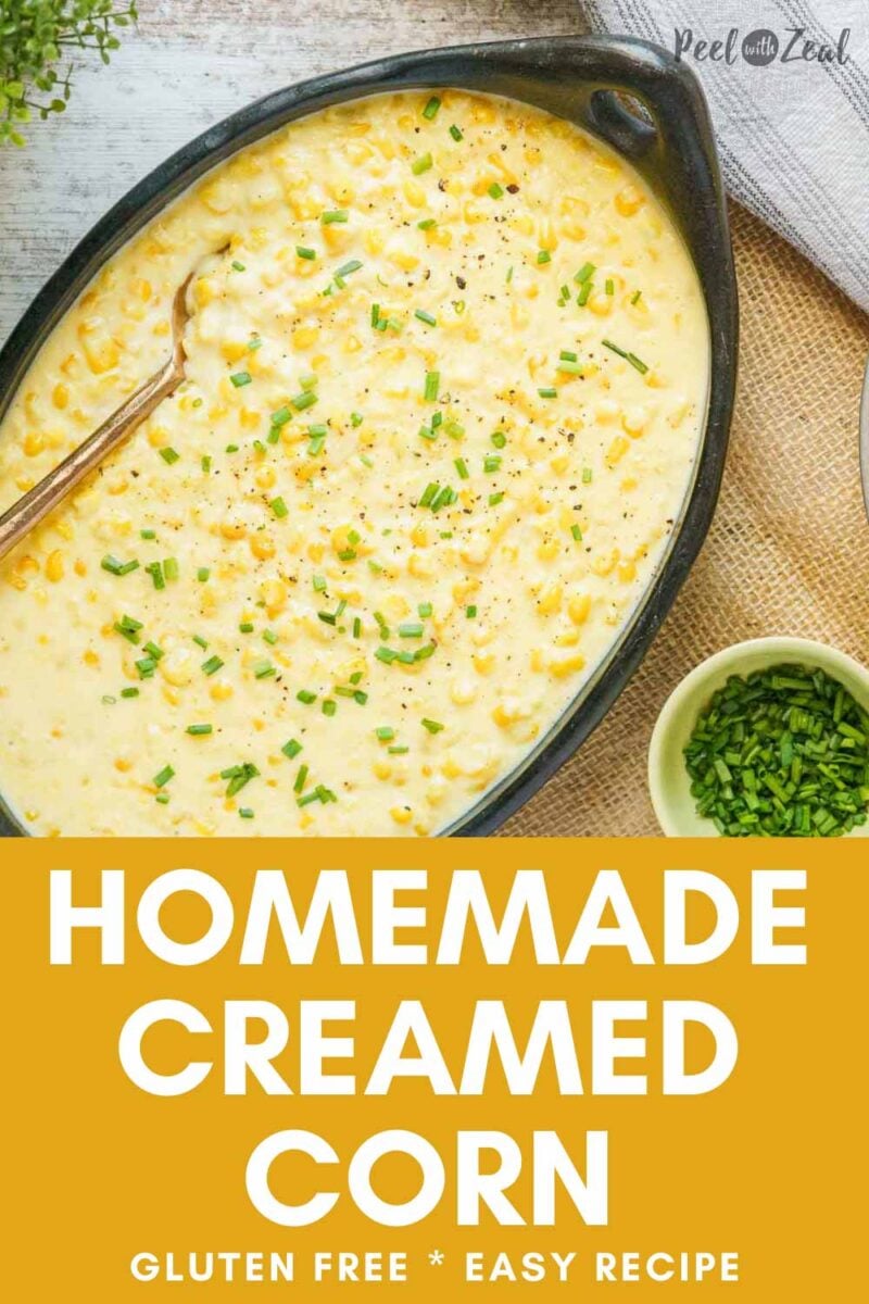 creamed corn in serving dish.