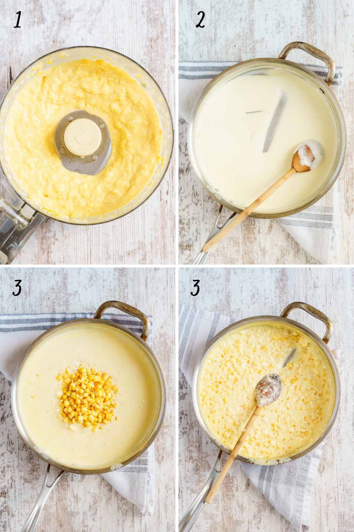 three steps to making the creamed corn recipe. 