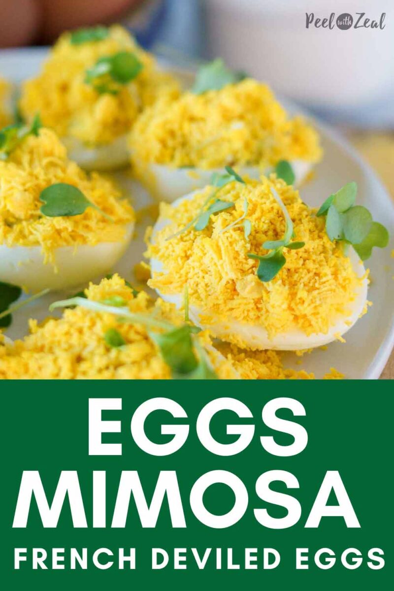 eggs mimosa on a white plate.