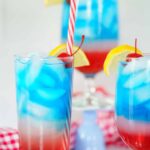 red white and blue cocktails on counter