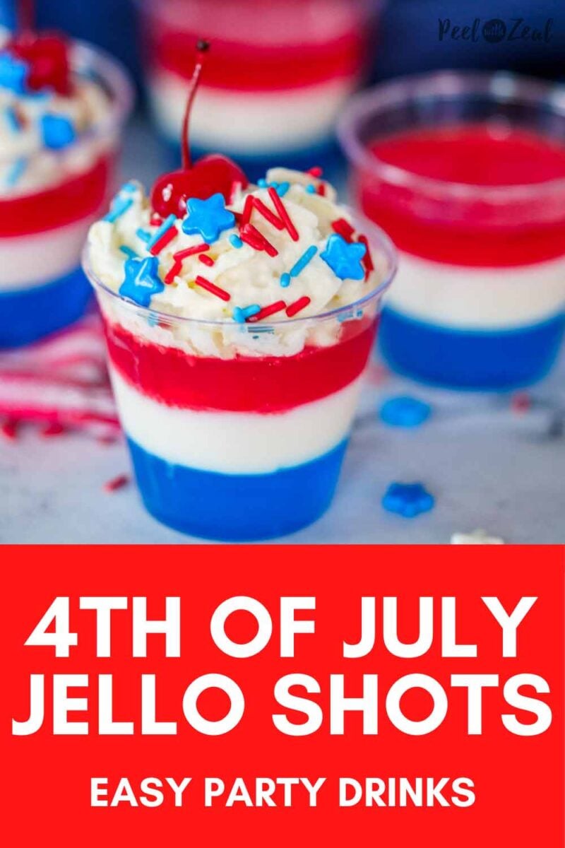 red white and blue layered jello shots on counter