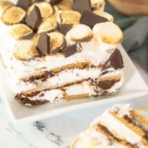 icebox cake topped with toasted marshmallows