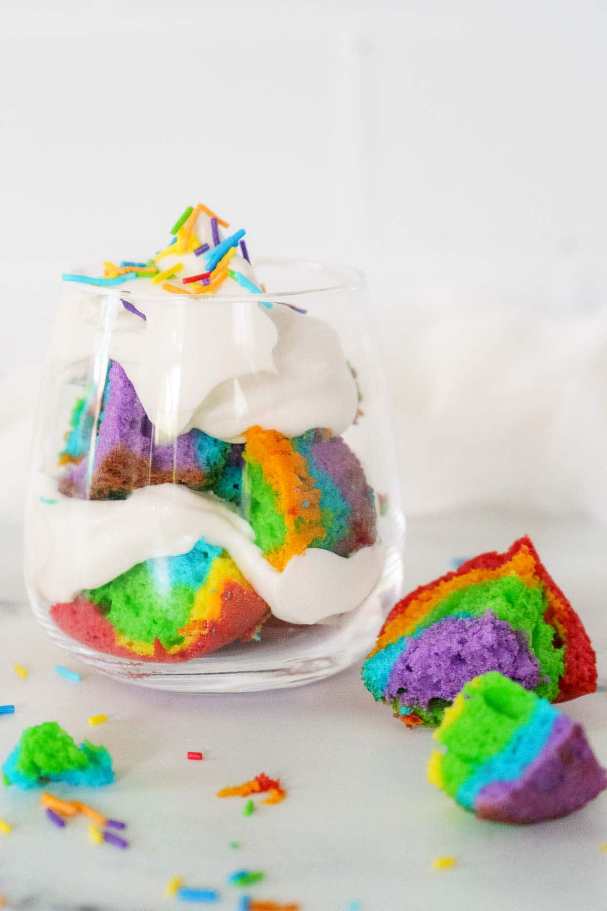 rainbow cake trifle in a cup