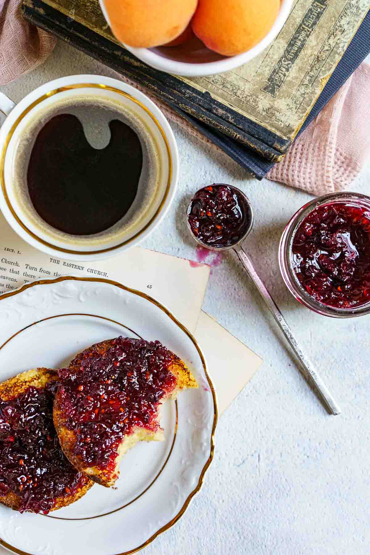 toast with jam and a cup of coffee