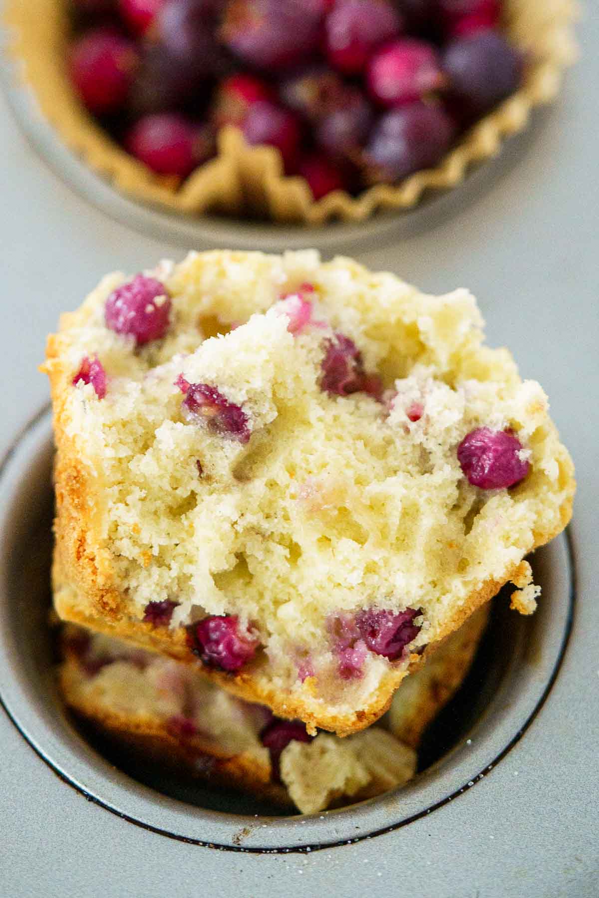 serviceberry muffin cut in half