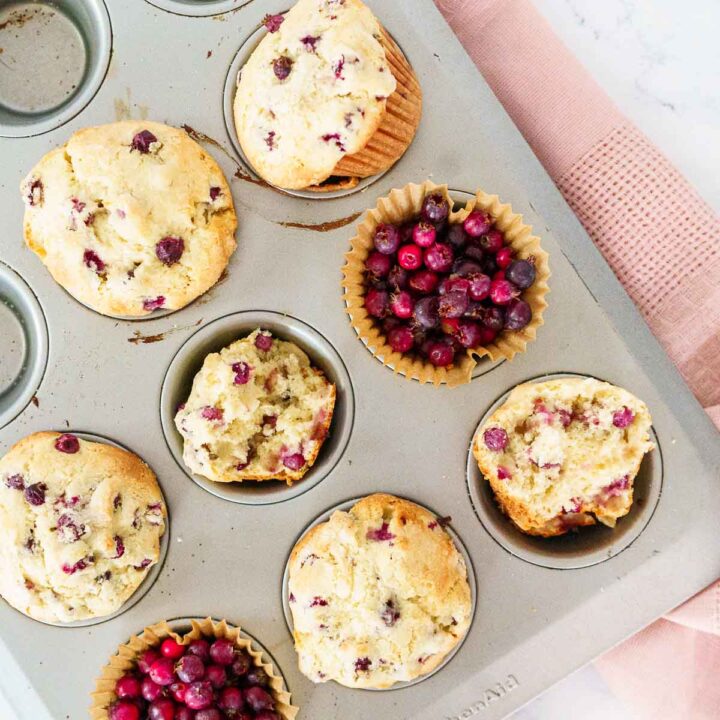 Berry muffins in a tin.