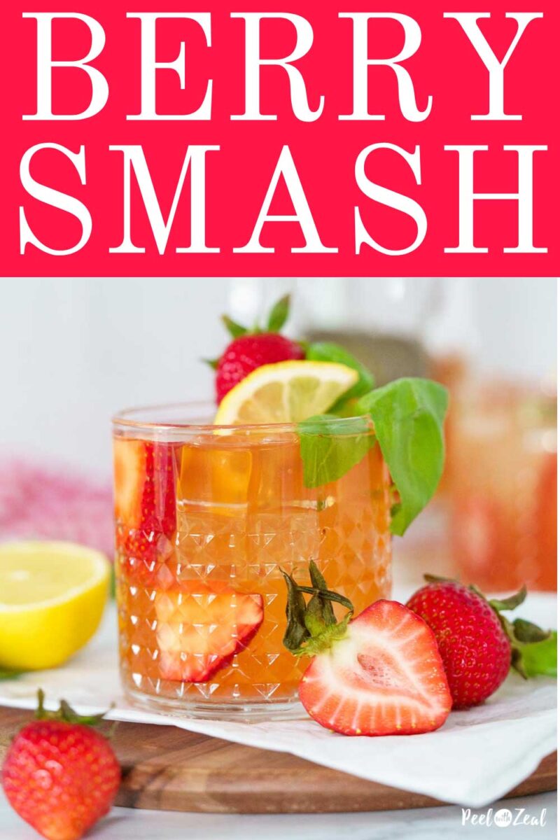 strawberry whiskey smash in a glass