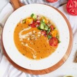 gazpacho in a white bowl