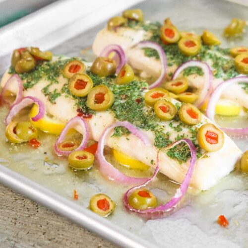 Baked Mahi Mahi with Herbs and Olives Peel with Zeal