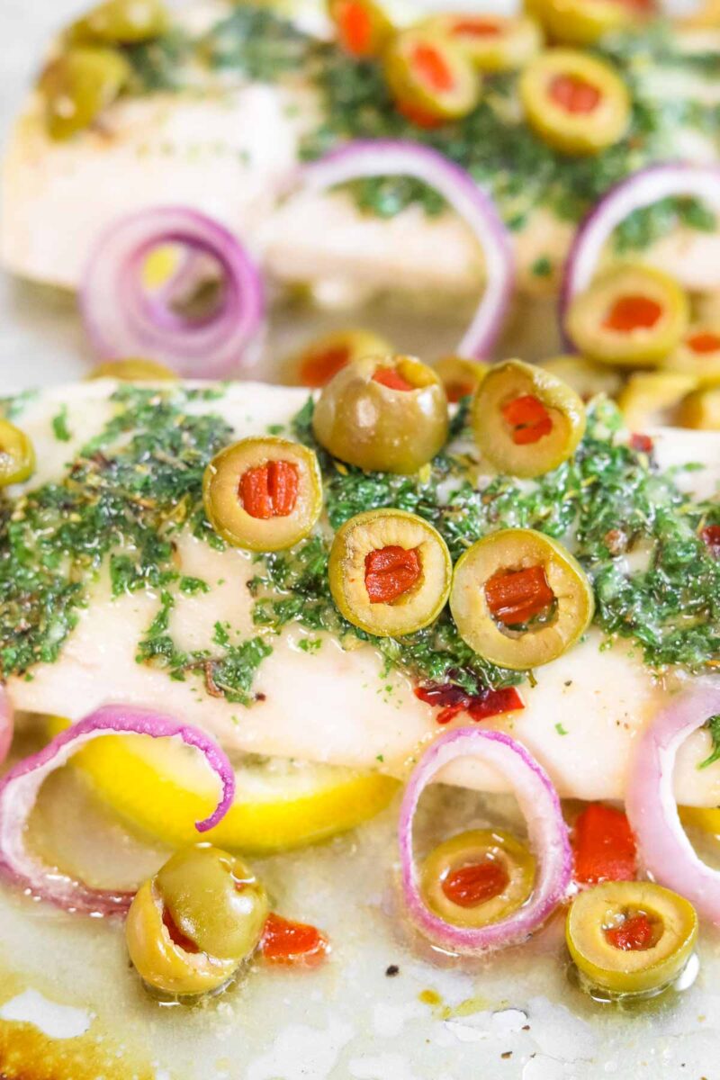 Baked Mahi Mahi with Herbs and Olives Peel with Zeal