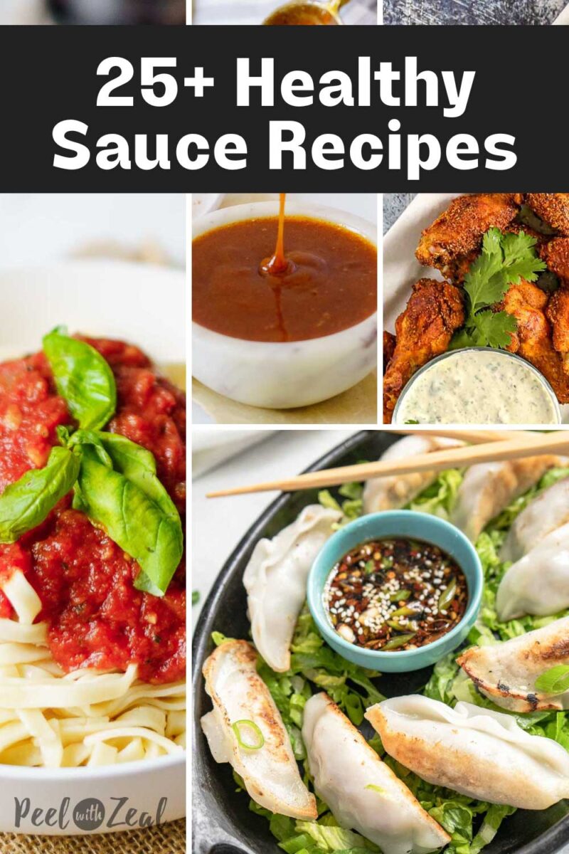 collage of different sauces and dips