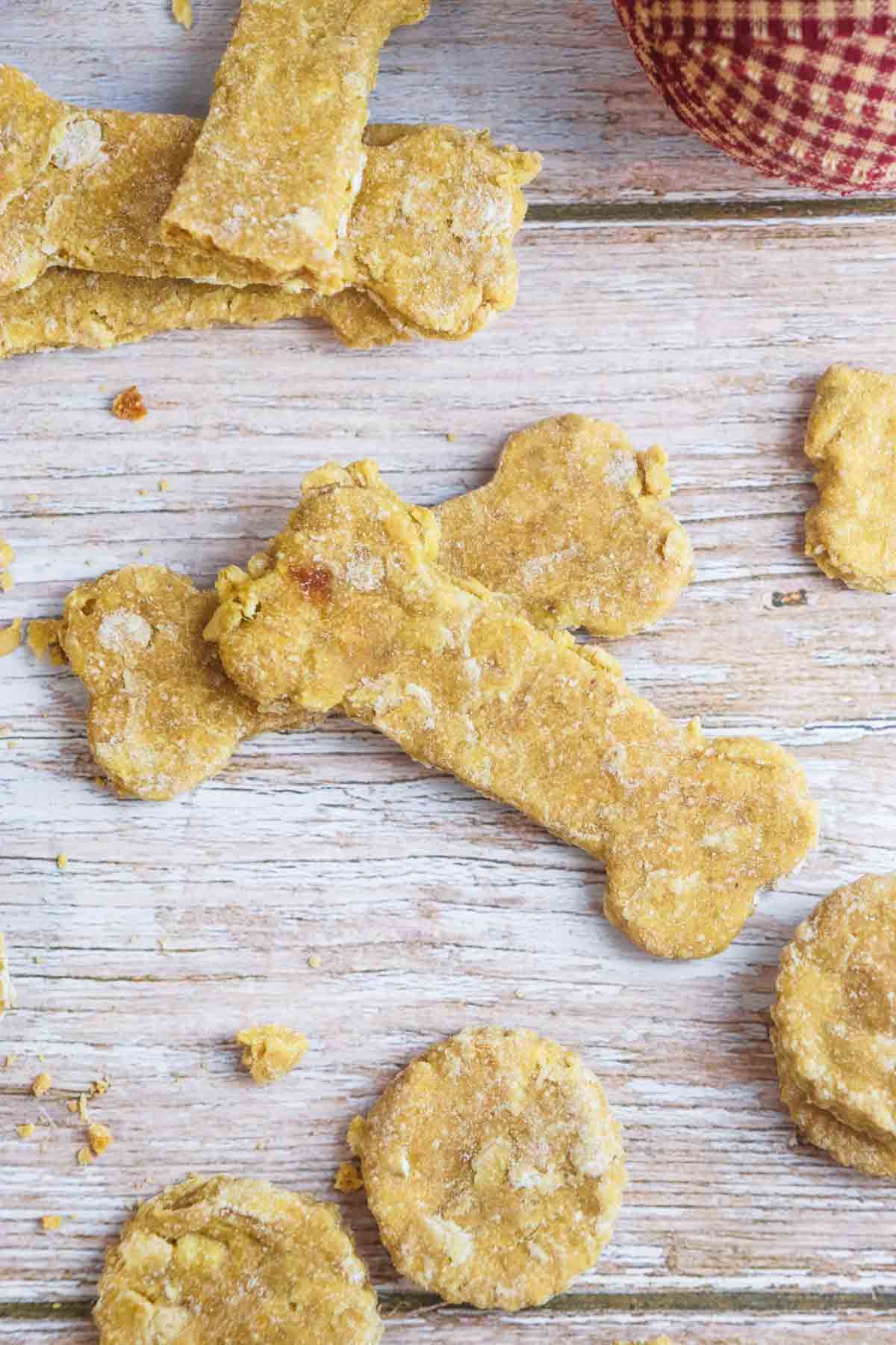 dehydrated peanut butter dog treats on counter