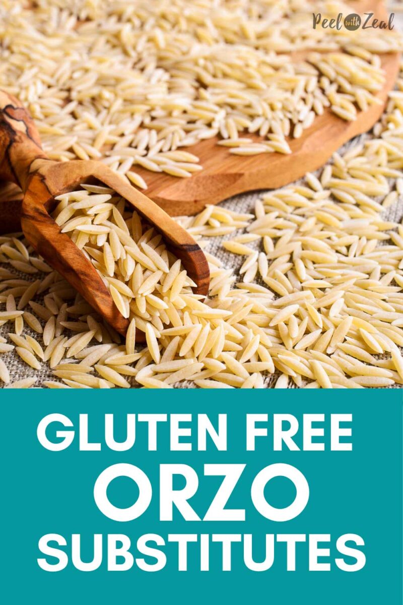 dried orzo on wooden spoon