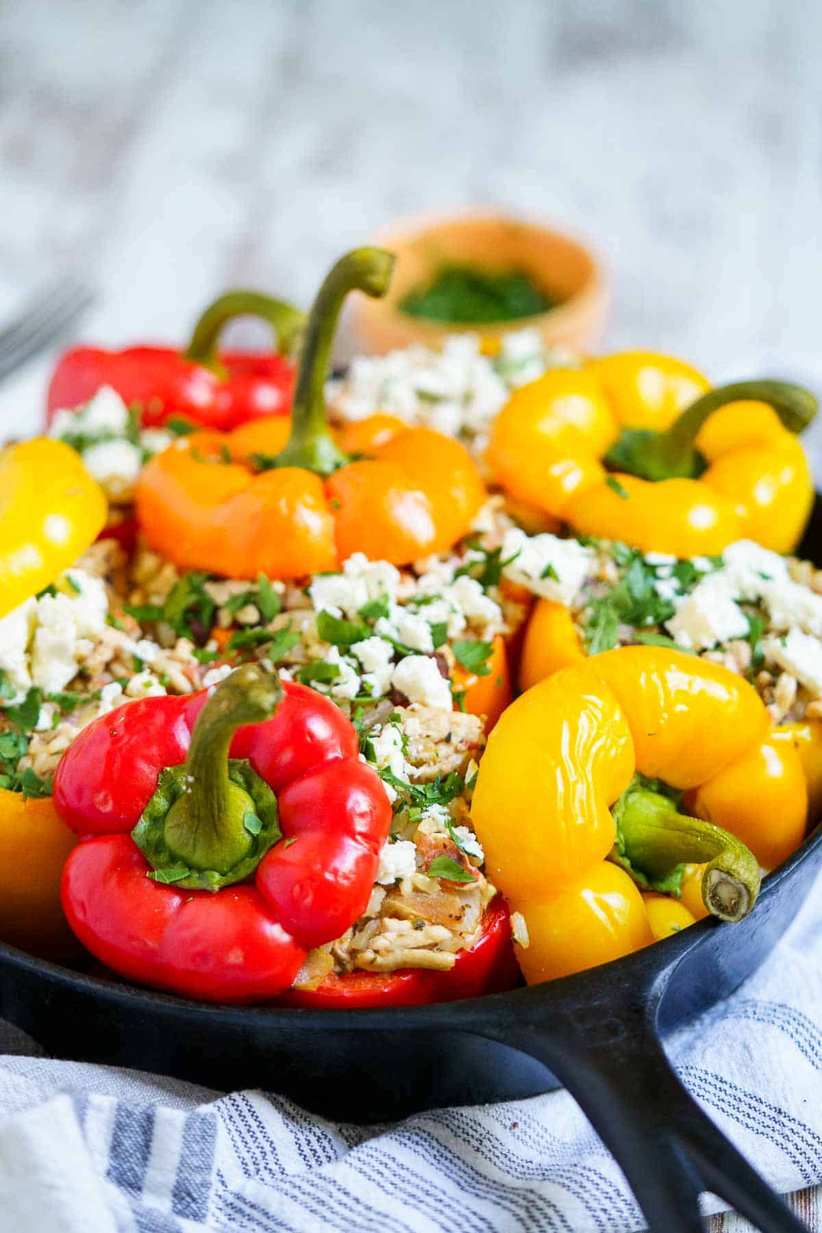 Greek Ground Chicken Stuffed Peppers with Feta and Tomatoes -Banana Pepper Recipes