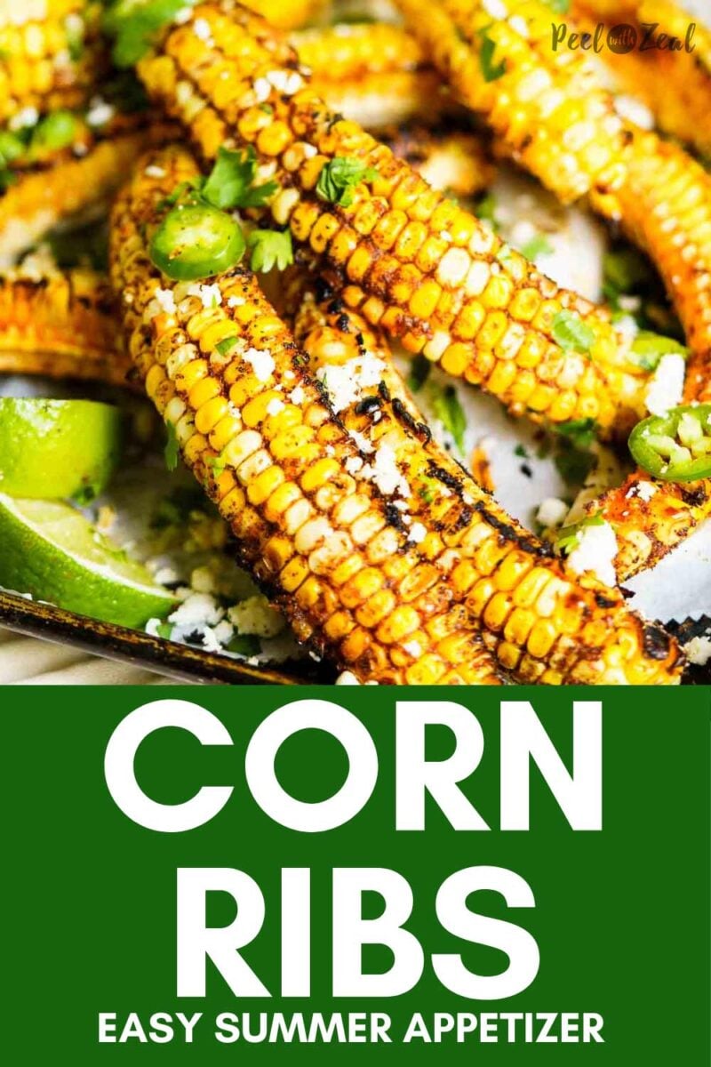 corn ribs with chili dipping sauce on platter