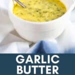 Garlic butter in a white bowl.