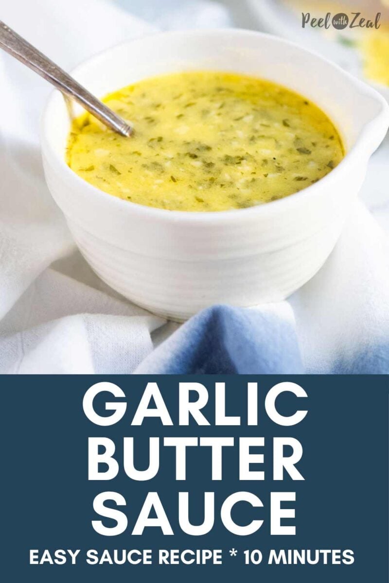 Garlic butter in a white bowl.