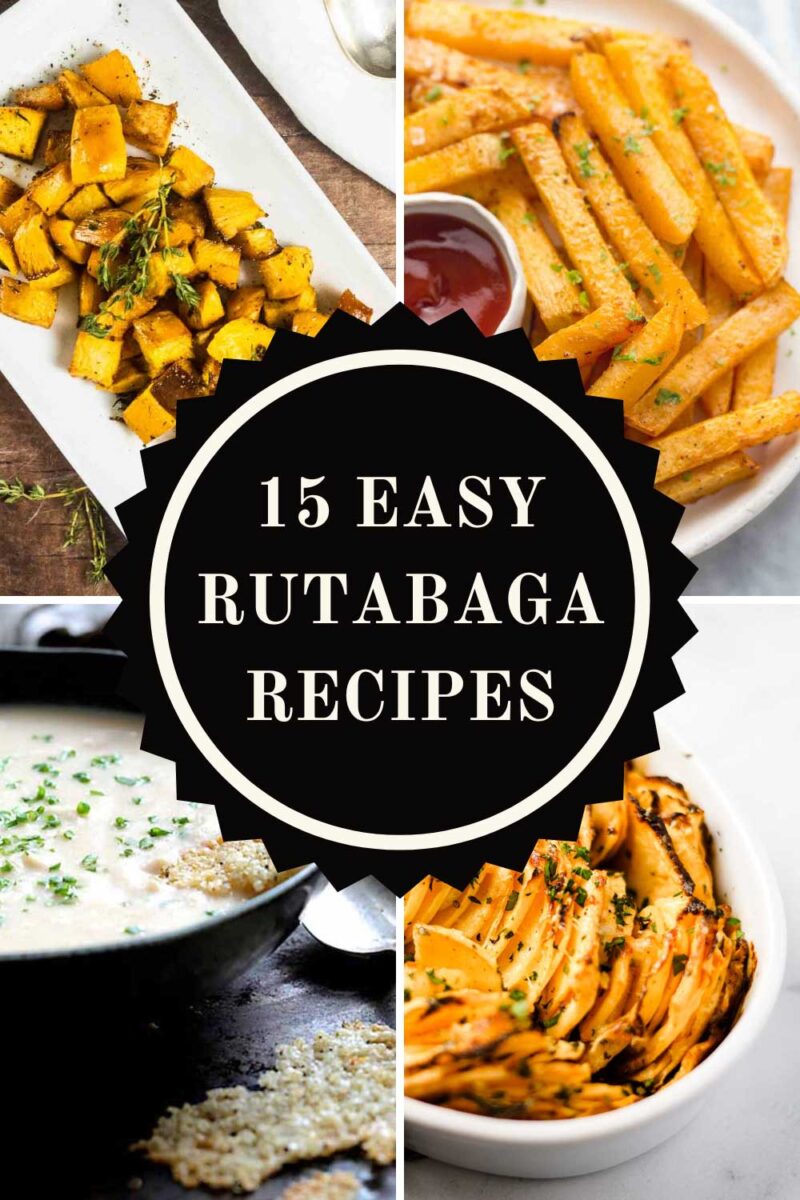 Collage of 4 ways to use rutabaga in a recipe.