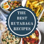 Collage of 4 different rutabaga dishes.