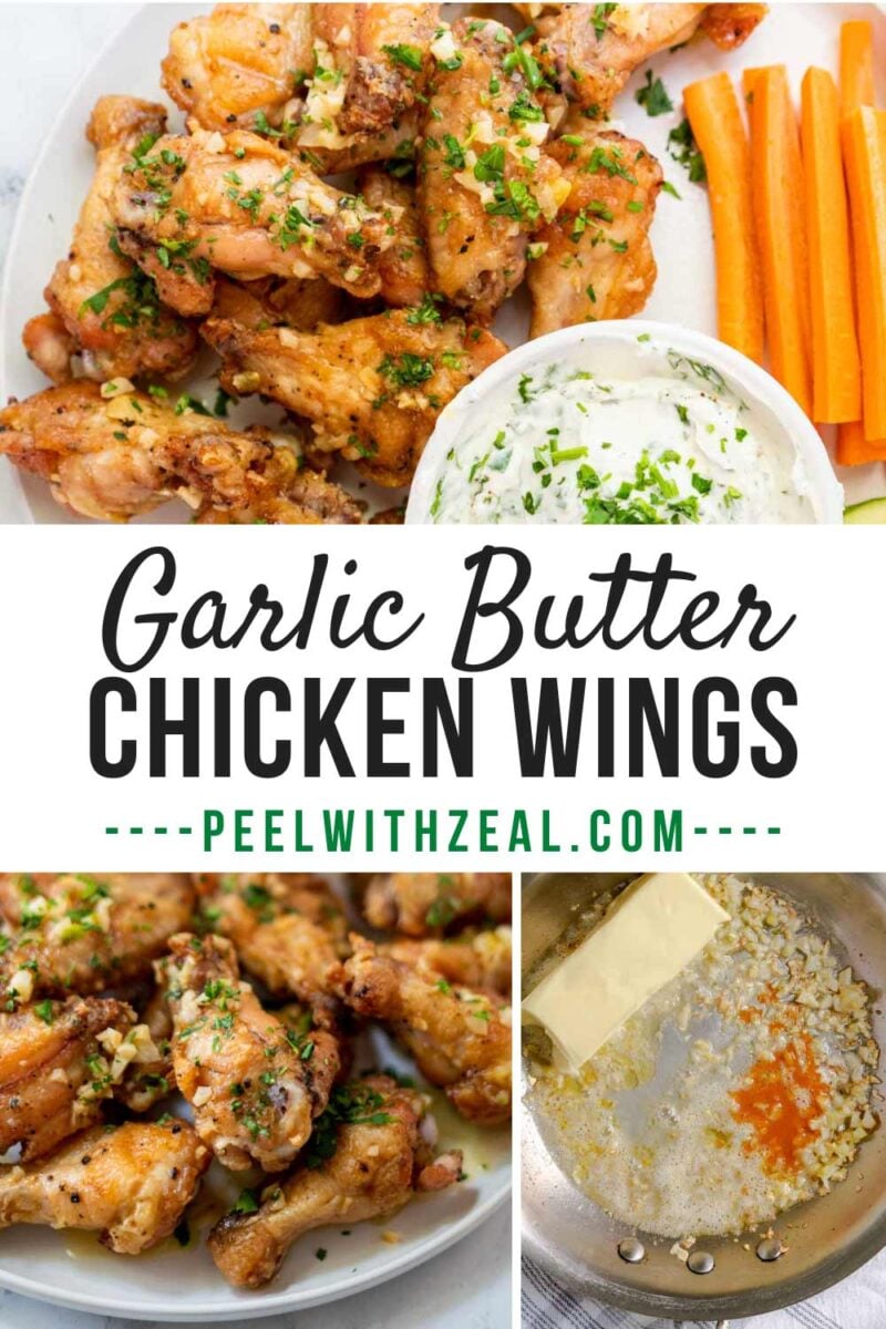 Garlic wings on a plate.