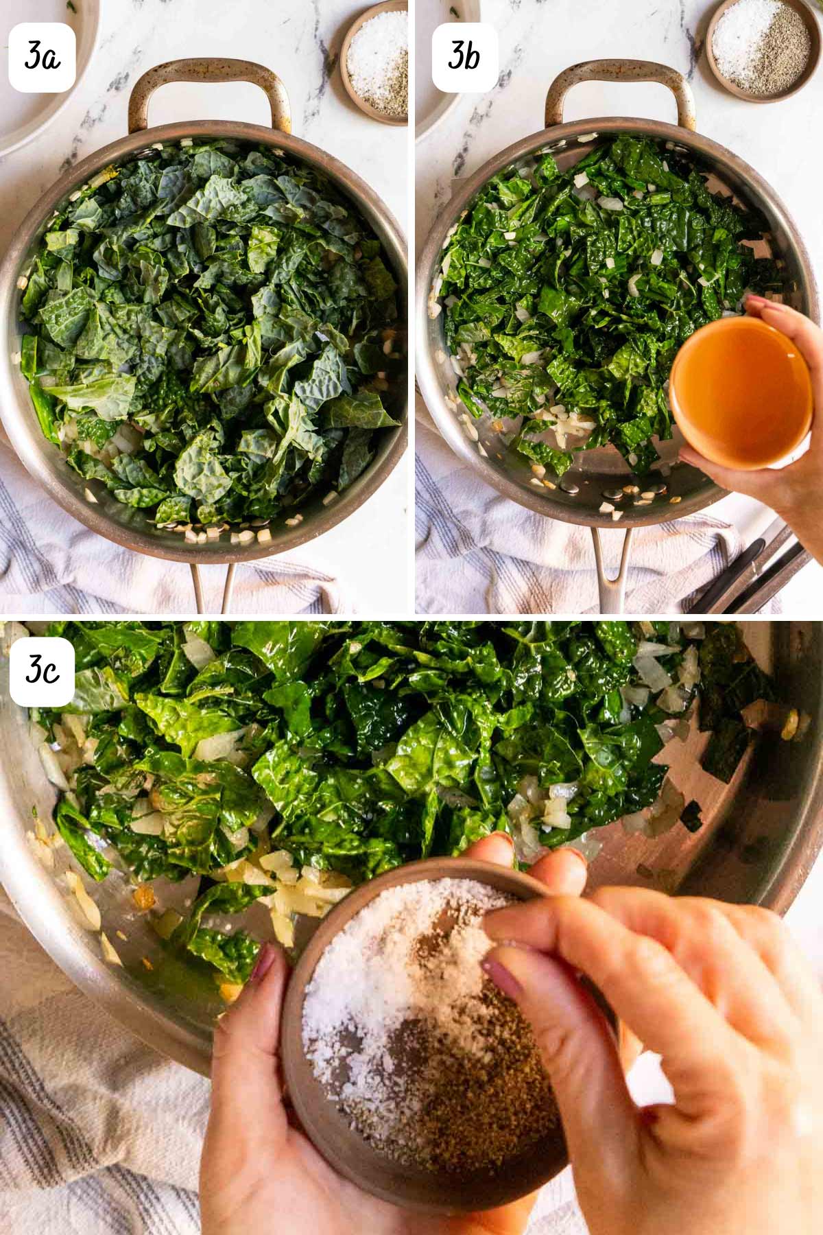 Sautéing and seasoning kale greens.