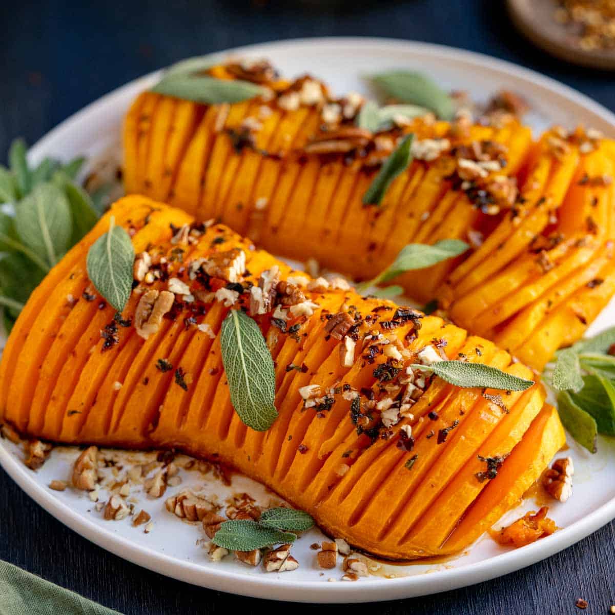 Sweet and Spicy Hasselback Butternut Squash- Roasted Butternut Squash