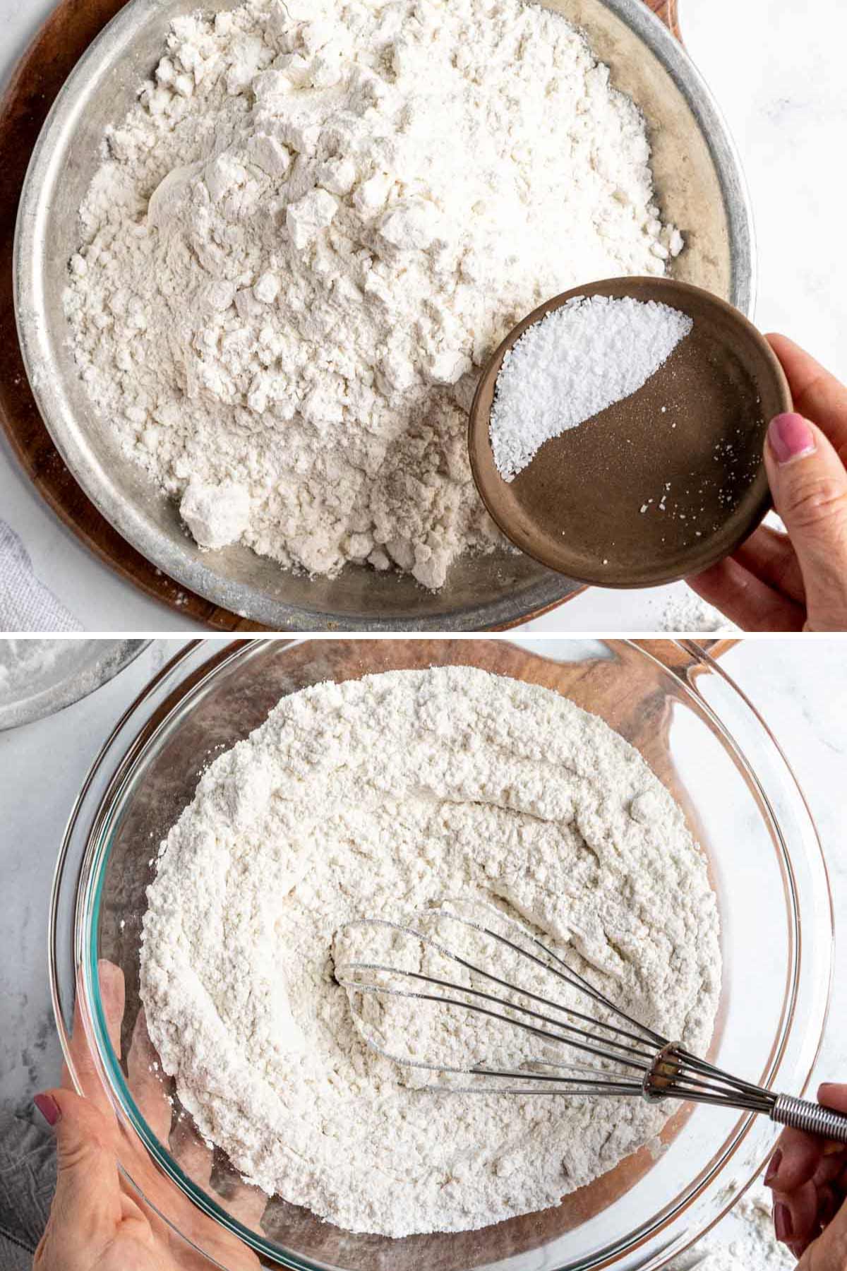 A person making self rising flour recipe.
