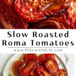 Slow roasted roma tomatoes on a plate.