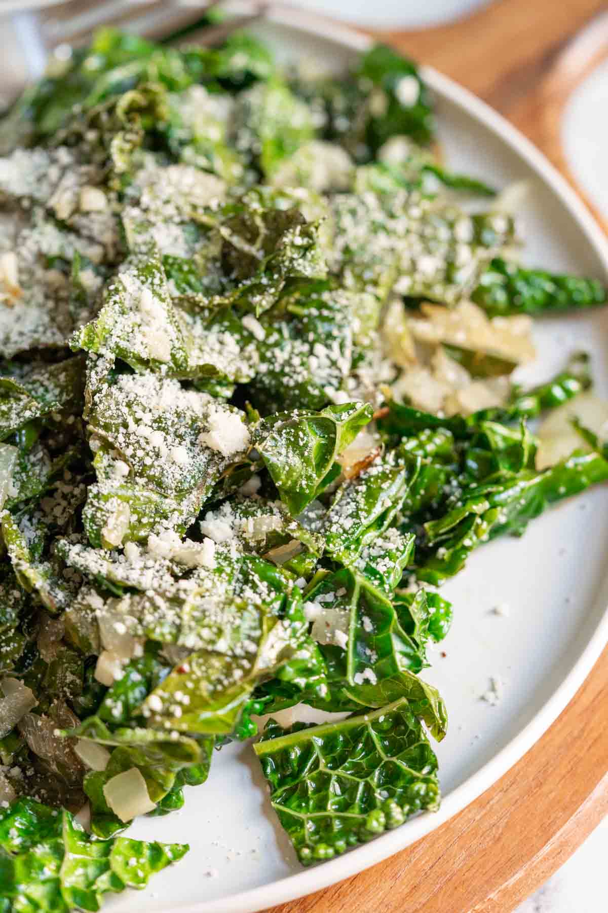 Kale with crushed red pepper and cheese.