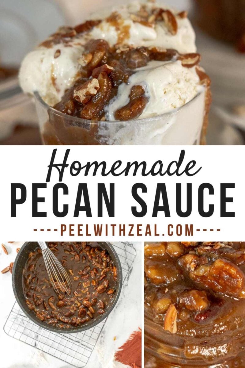 Pecan sauce over ice cream.