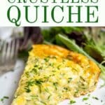 Slice of quiche on a plate with a green salad.