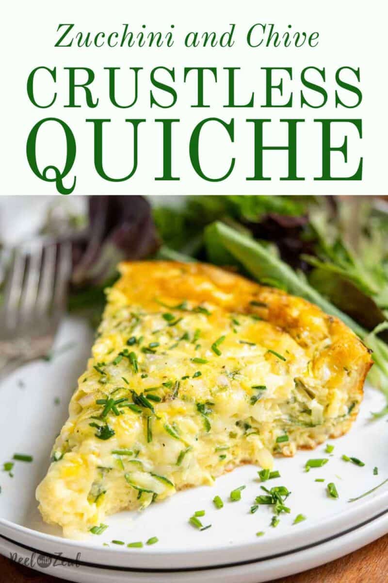 Slice of quiche on a plate with a green salad.