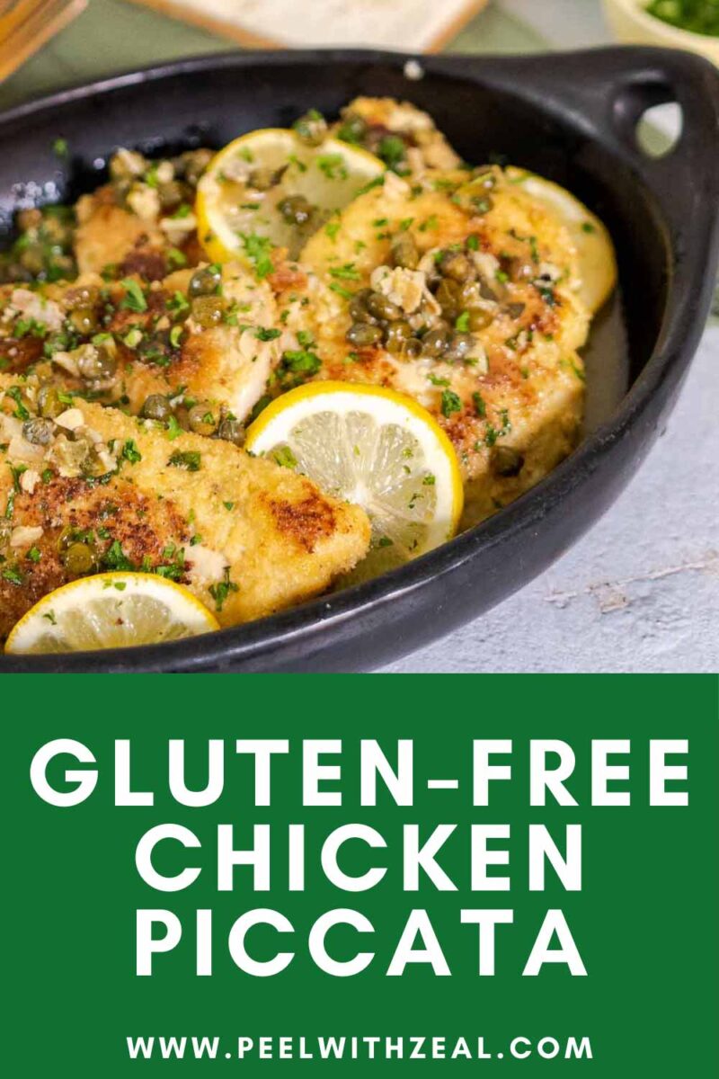 Almond flour chicken piccata with capers in a serving dish.