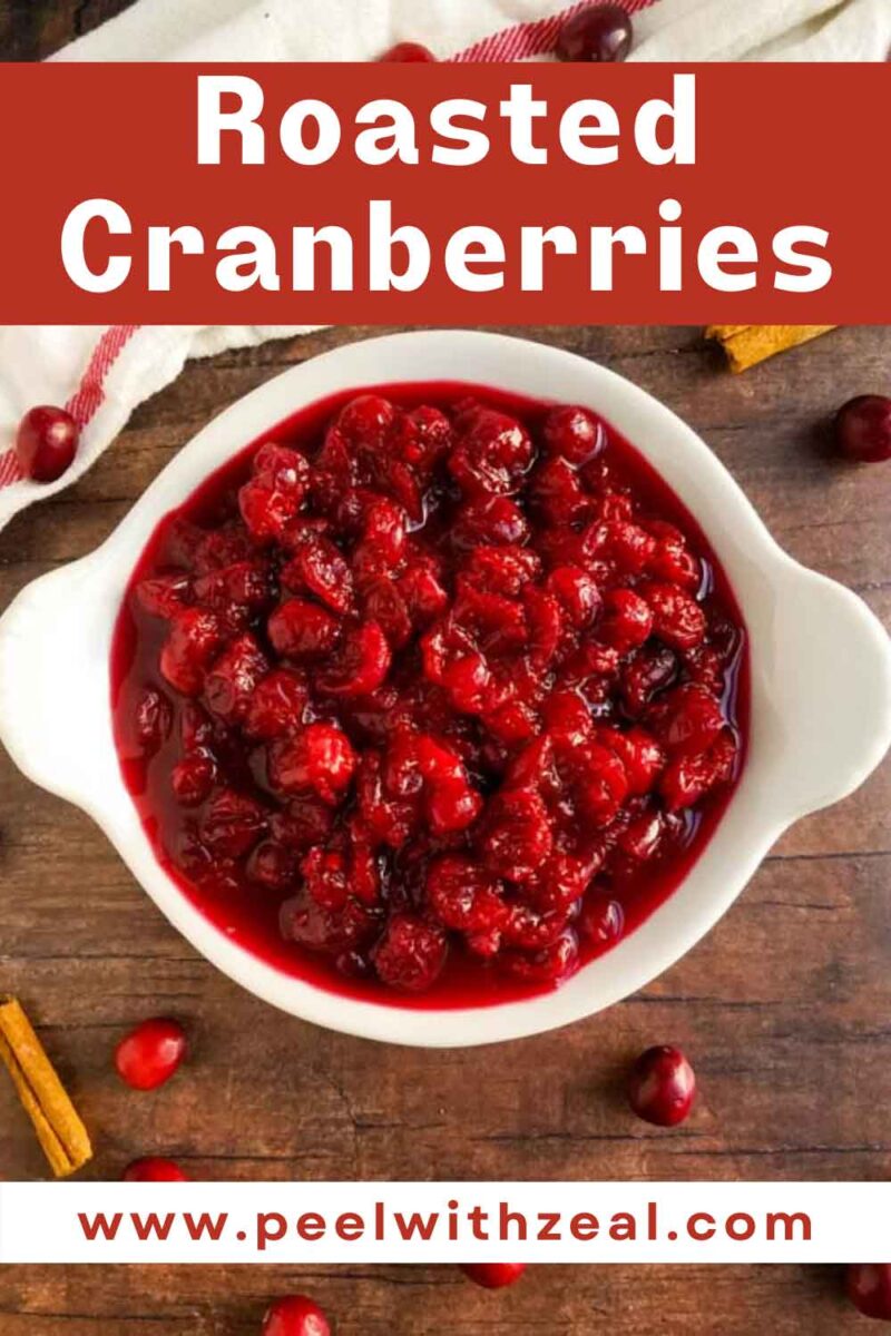 Roasted cranberries in a serving dish.