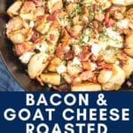 Roasted turnips topped with bacon and cheese in a cast iron skillet.