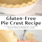 Unbaked gluten free pie crust in a white pie plate.