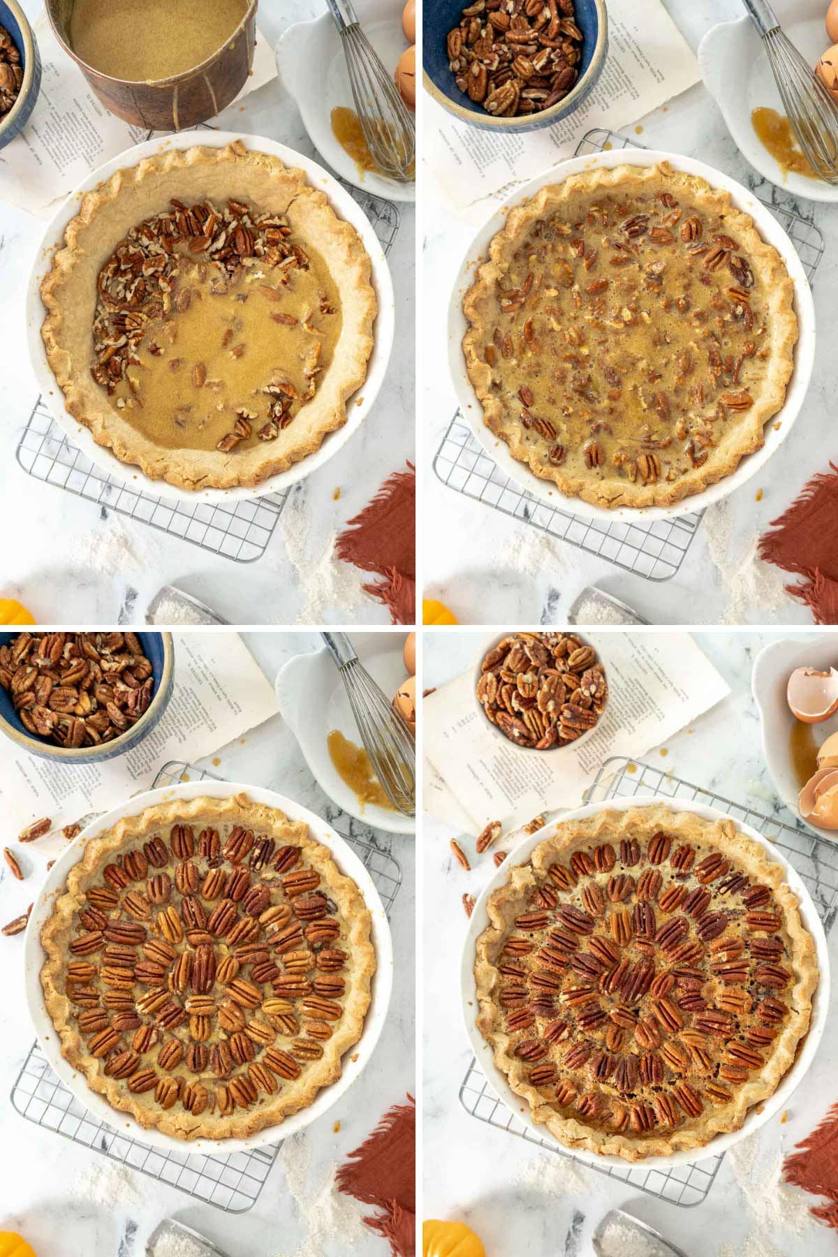 Pecan pie on a cooling rack.
