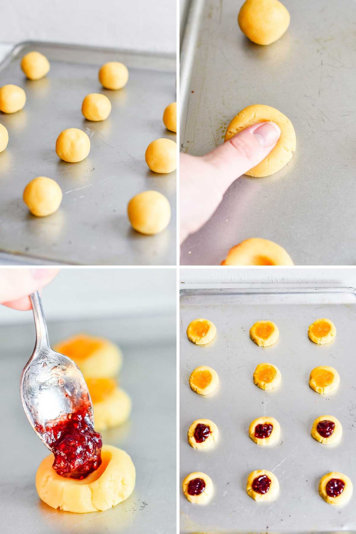 Rolling and filling the thumbprint cookies.