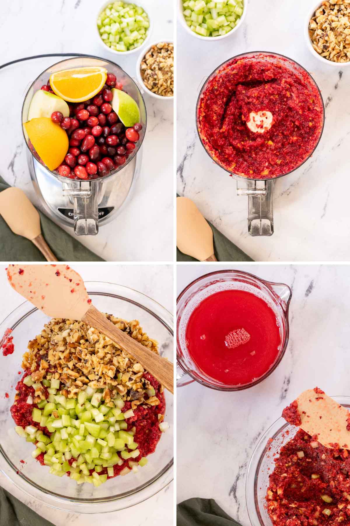 Making cranberry salad in a food processor.