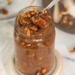 Pecan filling in a jar.