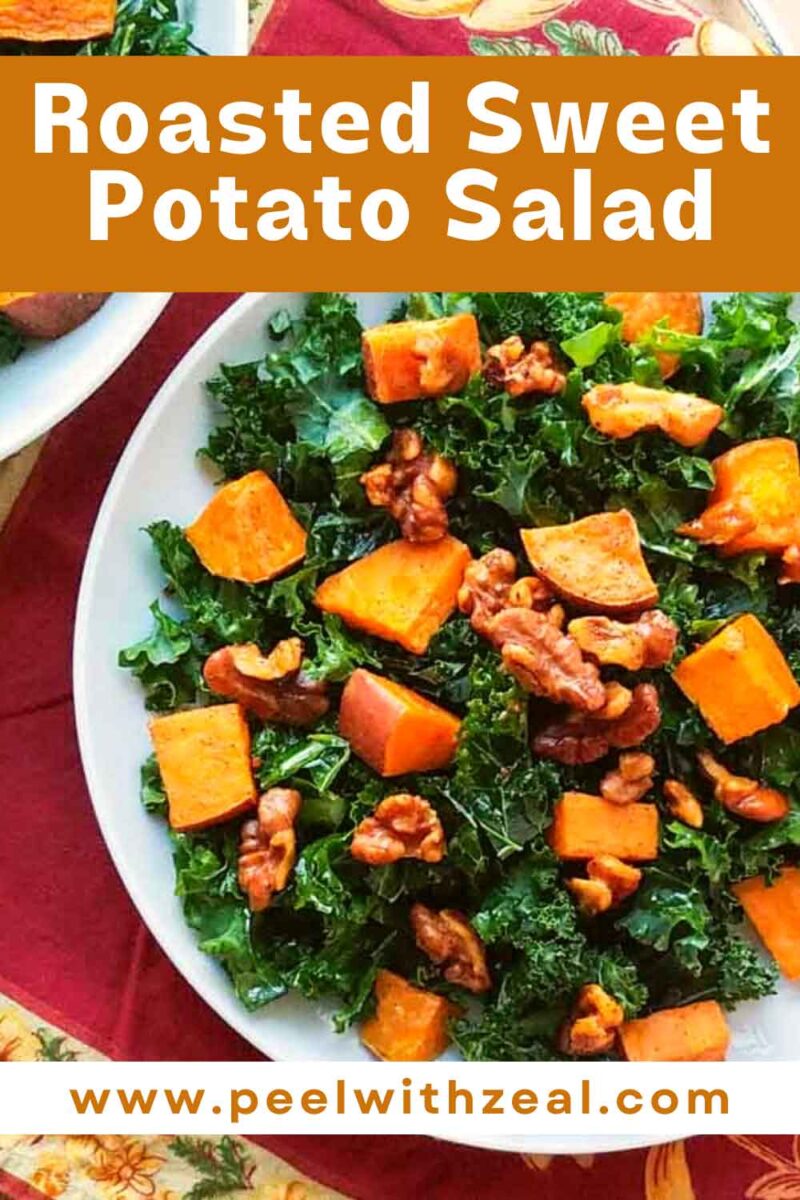 Kale salad with sweet potatoes on a plate.