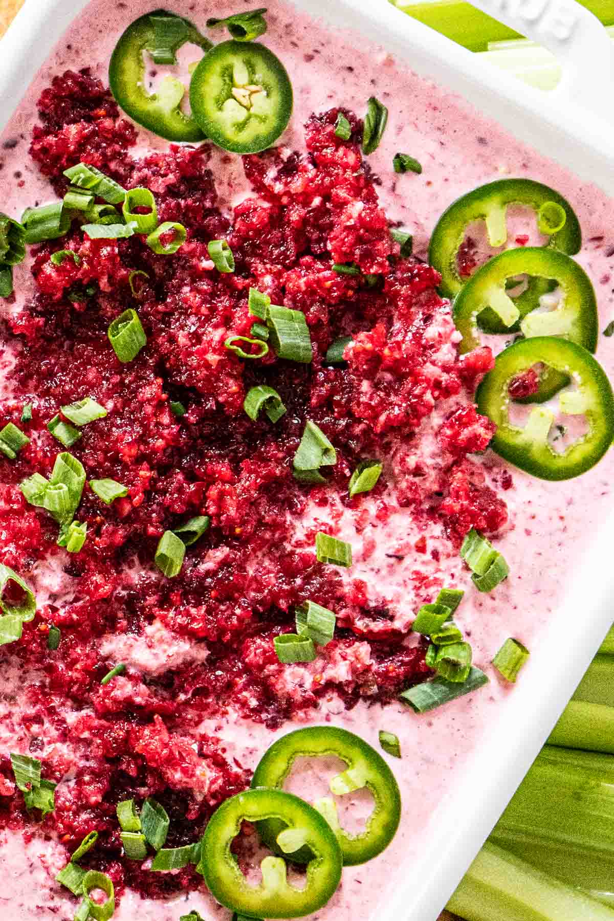 Cranberry jalapeno dip in a bowl.