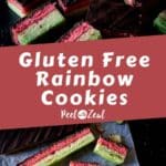 Rainbow cookies on parchment paper.