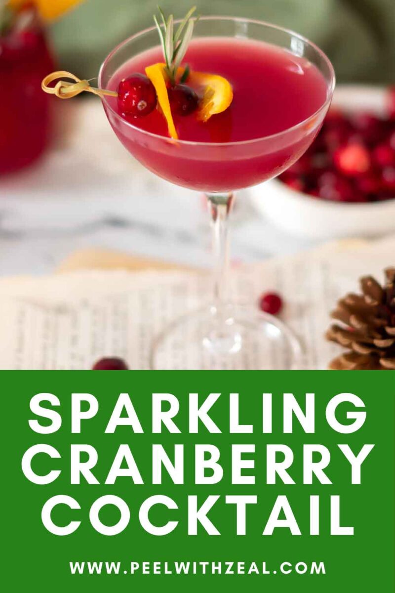 Coupe glass with cranberry and orange slice.
