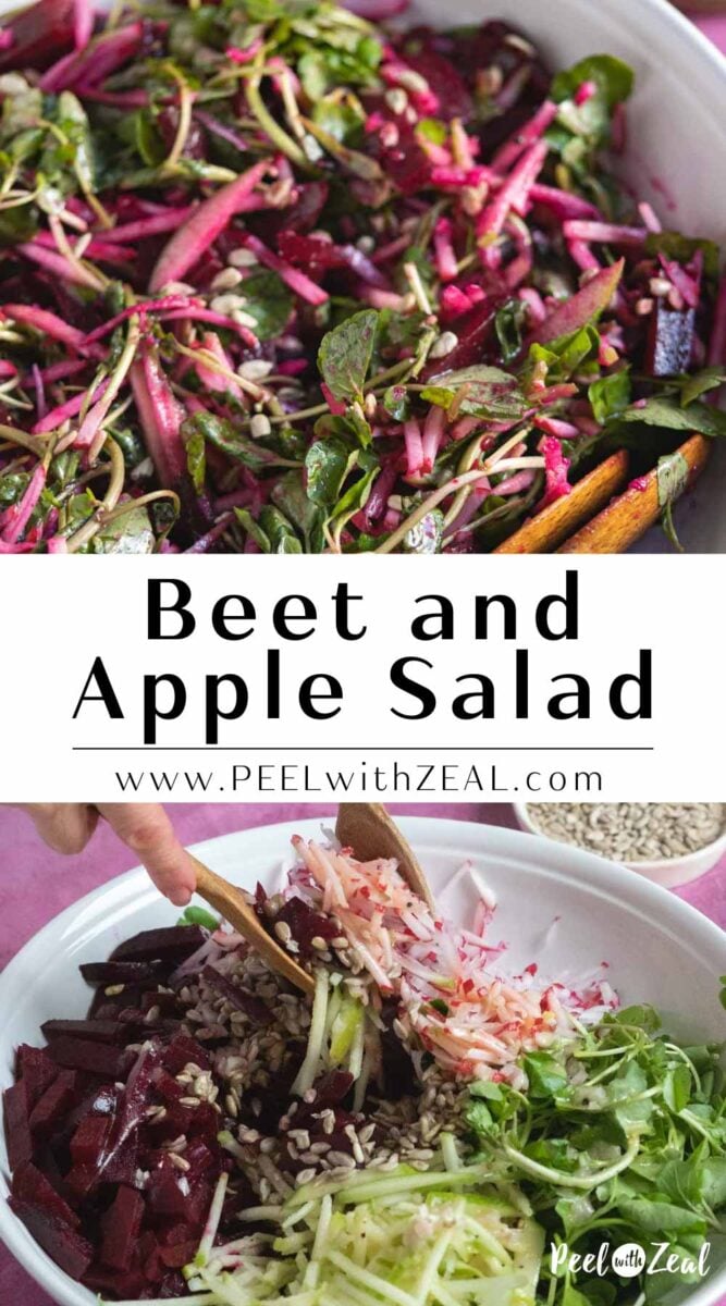 Tossing together salad ingredients.
